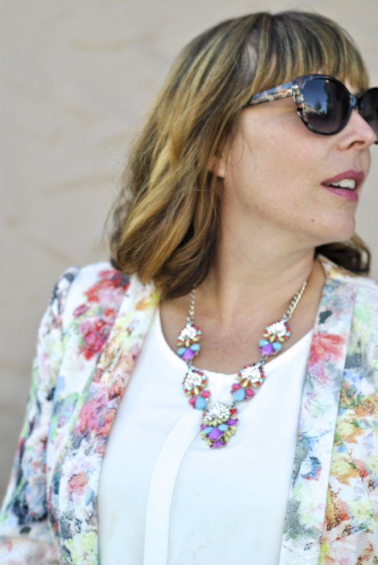 colorful holiday Fall outfit with flower necklace