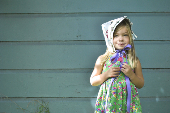 little girl wearing DIY Puritan hat decorated