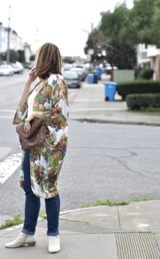 animal print caftan with boots and leggings