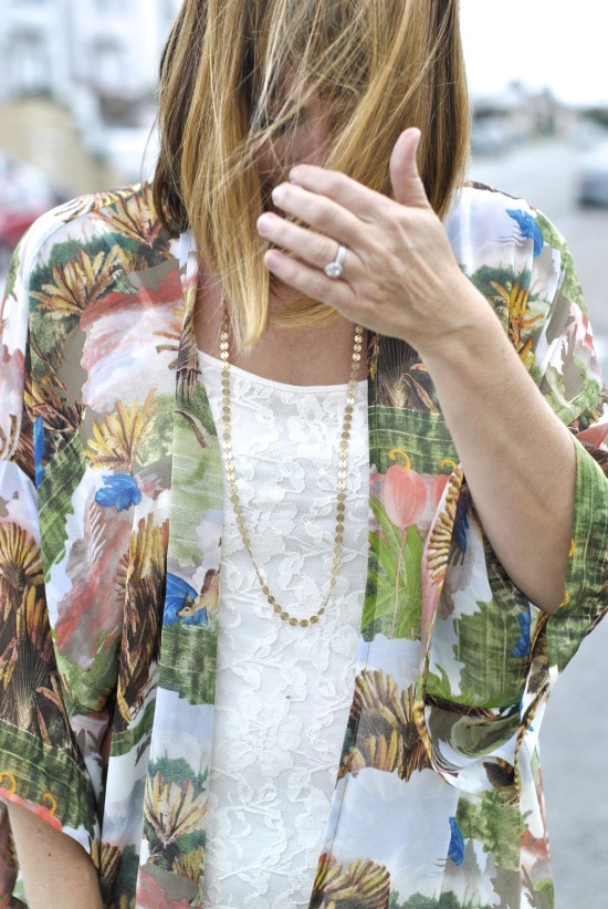long necklace with tank top and TopShop caftan