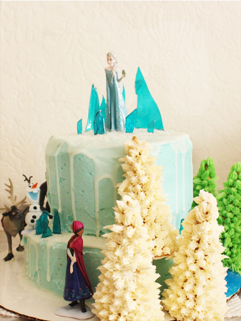 DIY Frozen birthday cake with figurines and Elsa on mountain