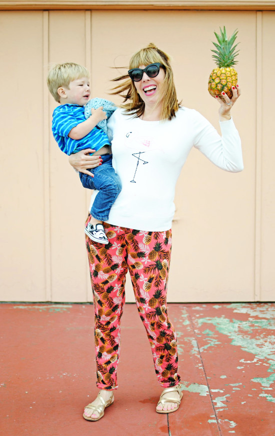 mom and son with pineapple pants and flamingo shirt - Fabulistas
