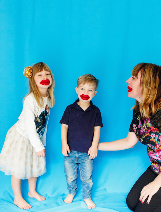family wearing wax lips for fun - Fabulistas